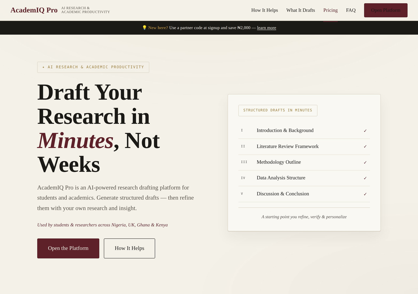 AcademIQ Pro — landing page hero