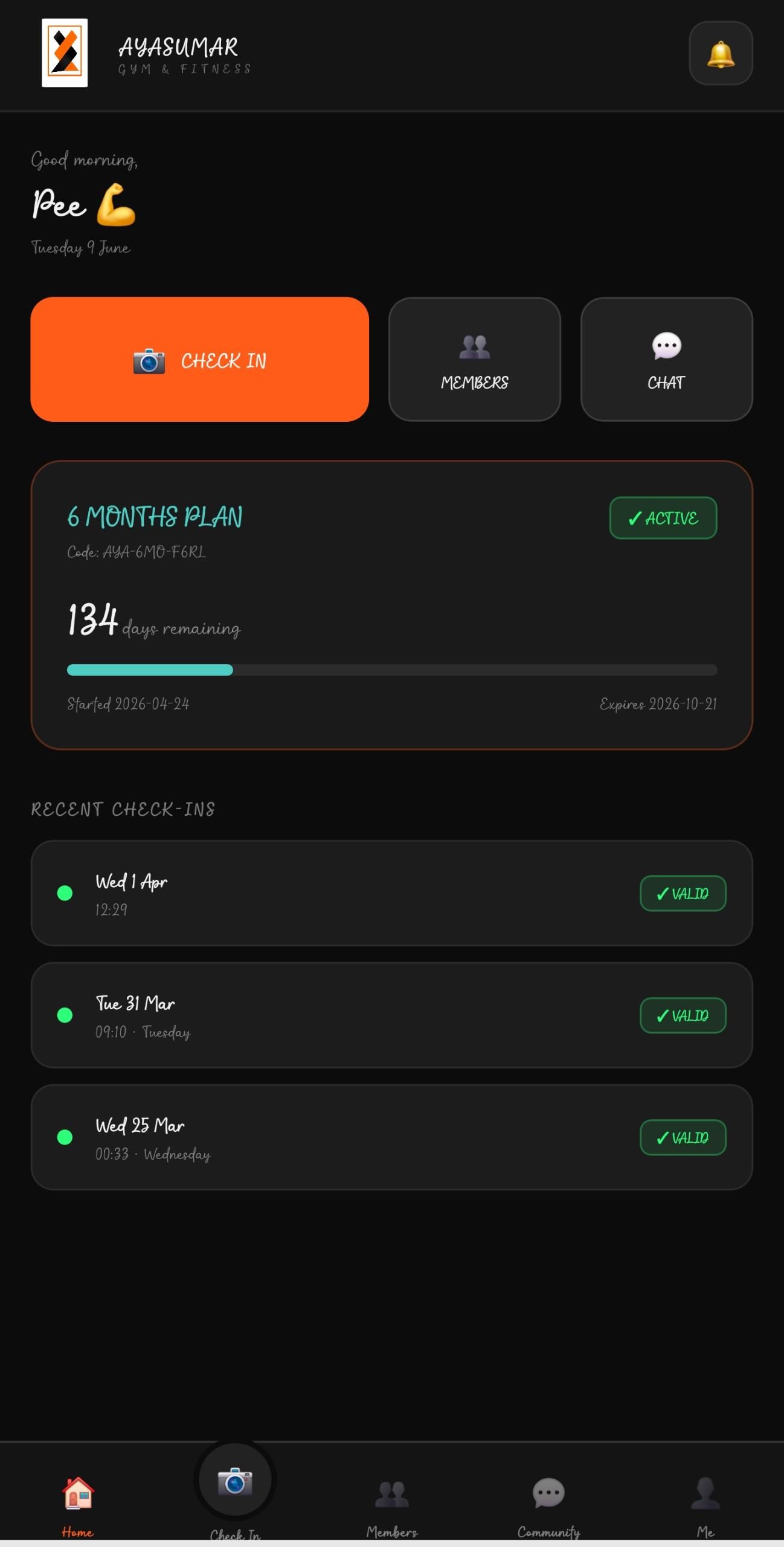 Ayasumar Gym — member mobile app