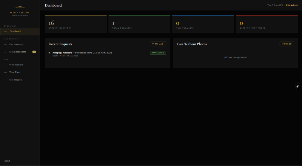 Peejay Mobility Import — admin dashboard