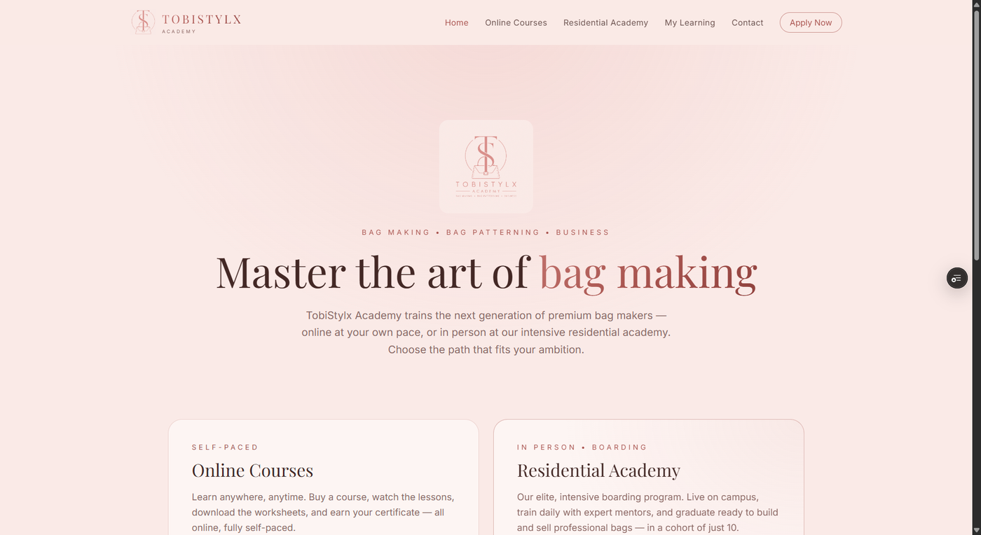 TobiStylx Academy — homepage: Master the art of bag making